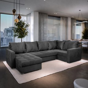 Masseno Narożnik LORIVO z funkcją spania i pojemnikiem na pościel Narozniki U, Rozkładana sofa - Szary, PAROS 06