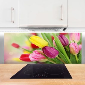 Szkło do Kuchni na Ścianę Tęczowy Bukiet Tulipanów