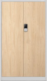 Biurowa szafa metalowa z zamkiem na szyfr szara / dąb sonoma: Eco Design DANIEL, 900 x 1850 x 400 mm