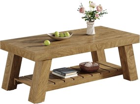 Stolik kawowy z 2-poziomową przestrzenią do przechowywania, 120 × 60 × 45 cm, rustykalny prostokątny stół do salonu