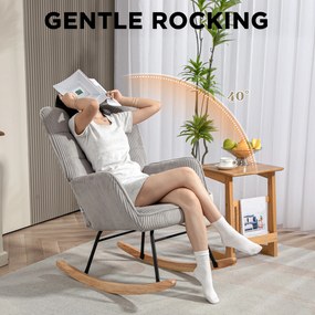 HOMCOM Vintage fotel bujany, zakrzywione płozki, grube wypełnienie, buk i stal, jasnoszary