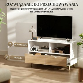 HOMCOM Szafka RTV z szufladami, Otwarci Półki, drewno, 99 x 39 x 58 cm, Biały