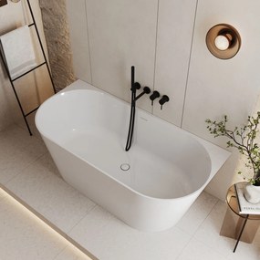 Wanna wolnostojąca przyścienna WALL White Matt / Glow  z konglomeratu biała matowa/błyszcząca 160 x 75 cm przelew typu SLIM : Kolor wanny - Biały połysk