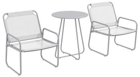 Outsunny Zestaw mebli ogrodowych 3-elementowy, 2 krzesła z oddychającą tkaniną, 1 okrągły stolik Ø60 cm, jasnoszary
