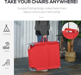 Outsunny Leżak Ogrodowy Składany z Regulowanym Oparciem, Stelaż Odporny na Rdzę, 187 x 55 x 24, Czerwony