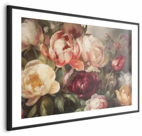 Plakat Piwonie 30x21 cm z ramą czarną z marginesem ARTGEIST B