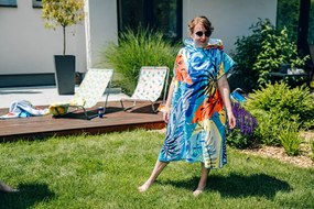 Ponczo plażowe SUMMER FRESH niebiesko-żółte 80x145 cm