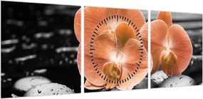 Obraz - Pomarańczowe orchidee (z zegarem) (90x30 cm)