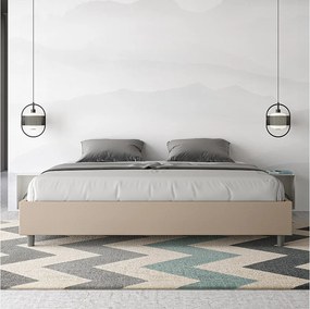 Łóżko wyposażone w stelaż z listwami z pojemnikiem tapicerowane 180x200 sztucznej skóry Szaro-beżowy Azelia