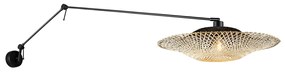 Lampa ścienna czarna z abażurem z rattanu 50 cm regulowana - Blitz