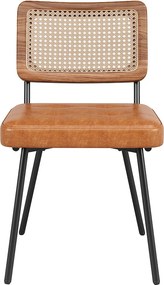 Zestaw 6 tapicerowanych krzeseł do jadalni - ze skóry ekologicznej i rattanu - metalowa konstrukcja - styl retro - brązowy