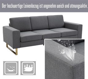 Homcom sofa 3-osobowa tapicerowana meble do siedzenia podłokietniki len ciemnoszary 200 x 82 x 78 cm | Aosom PL
