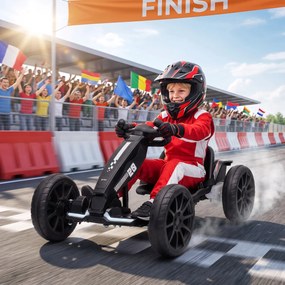 AIYAPLAY Elektryczny gokart dla dzieci 12V z 2 silnikami, 4-stopniowo regulowane siedzenie, system miękkiego startu, koła EVA, reflektory LED | Aosom PL
