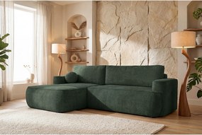 Narożnik Moon do salonu z funkcją spania, Flow, lewy, butelkowa zieleń (19)