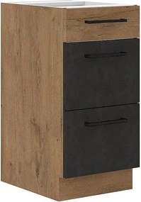 Szafka na garnki ROCK 3 szuflady 40 cm Dąb Lancelot & Szary Matera, szuflady z cichym domykiem, nowoczesny design