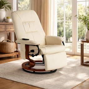 Fotel Masujący z Podnóżkiem WEST Beżowy Ekoskóra Nowoczesny