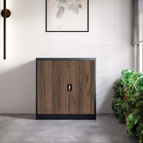 Metalowa szafka do gabinetu BEATA, 900 x 930 x 400 mm, Eco Design: antracytowa/ orzech