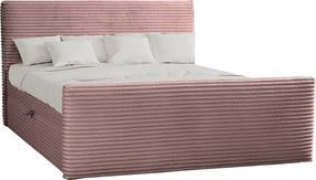 Łóżko kontynentalne z pojemnikiem i topperem TRENTO, pluszowy sztruks VELO, 160x200 cm, Różowy, H3-Bonell