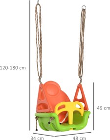 Outsunny Wielofunkcyjna Huśtawka Dziecięca 3w1 - Zielono-Żółto-Pomarańczowa, Regulowany Sznurek - Zabawa na Świeżym Powietrzu