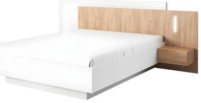 Łóżko z szafkami nocnymi 160 x 200 cm - 2 szuflady - Z diodami LED - Kolor biały i naturalny- FRANCOLI