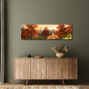 Obraz rzeki w jesiennym krajobrazie, obraz olejny (170x50 cm)