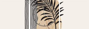 Obraz - Abstrakcja z tropikalnymi liśćmi N⁰3 (z zegarem) (90x30 cm)