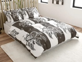 PrzytulneMieszkanie.pl PrzytulneMieszkanie.pl PrzytulneMieszkanie.pl Zestaw 2 szt. pościeli z mikropluszu TIRSO szaro-białe + prześcieradło z mikropluszu SOFT 180x200 cm białe, łóżko dwuosobowe