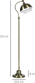HOMCOM Lampa podłogowa vintage mosiądz regulowany kąt 42x255x152cm elegancka do salonu | Aosom PL