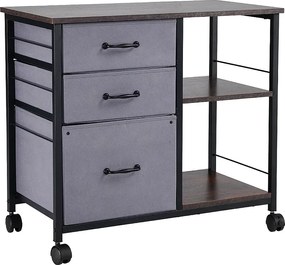 Szafka Biurowa SucceBuy, z 3 Szufladami z Tkaniny i 2 Otwartymi Półkami, Mobilna, do Przechowywania Dokumentów i Teczek, do Domu, Brązowa