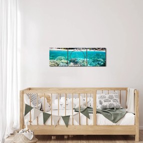 Obraz plaży na tropikalnej wyspie (z zegarem) (90x30 cm)