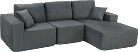 HOMCOM Modułowa narożna sofa, L-kształtna sofa-łóżko z głębokim siedziskiem, szerokimi podłokietnikami, 2 poduszki, ciemnoszary | Aosom PL
