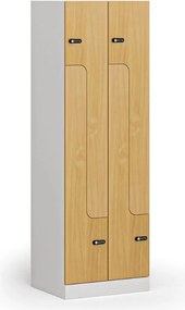 Metalowa szafka ubraniowa S1 Z, 4-drzwiowa, 1850 x 600 x 500 mm, zamek mechaniczny z kodem, drzwi laminowane, buk