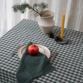 Lniany obrus 140x250 cm Forest Green Gingham – Linen Tales