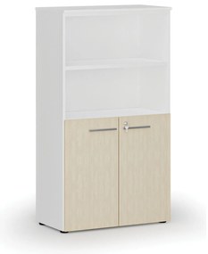 Szafa biurowa kombinowana PRIMO WHITE, drzwi na 2 poziomach, 800 x 420 x 1434 mm, biały/brzoza