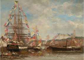 Obraz na szkle - Eugène Boudin, Festival in the Harbor of Honfleur, reprodukcje (70x50 cm)