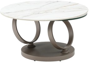 Stolik kawowy z obrotowymi blatami z ceramiki, szkła hartowanego i metalu taupe - Efekt białego marmuru - JOLINE marki Maison Céphy