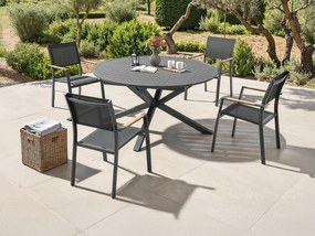 Stół ogrodowy z aluminium, okrągły, rozkładany  dł. 150/200 cm - Antracytowy - YOHA od MYLIA