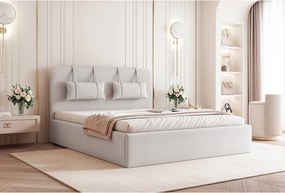 BESILIO Łóżko ze schowkiem z płyty 160x200 Monti - Łóżko slim, ozdobne poduszki ściągane, ze stelażem i pojemnikiem na pościel- Jasnoszary