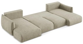 Beżowy rozkładany narożnik z tkaniny szenilowej (w kształcie litery U) Leila – Makamii