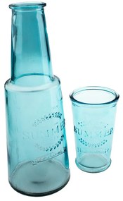 Niebieska szklana karafka ze szklanką, 800 ml
