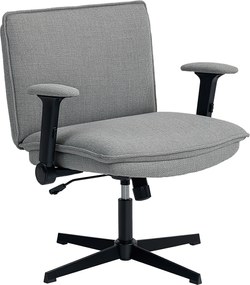 HOMCOM Krzesło biurowe z podnoszonymi podłokietnikami, szerokie krzesło biurowe w stylu lnianym, regulowane pod kątem wysokości, na bazie ze stali, szary