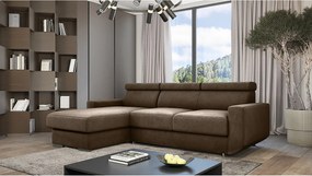 Emporius Braga narożnik z funkcją spania - pojemnik, regulowane zagłówki - sofa rozkładana, lewostronny, tkanina aksamitna, brązowy (Monolith 09)