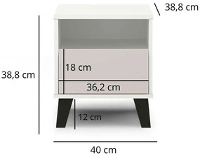 Skandynawski stolik nocny z szufladą biały + kaszmir W0-P34
