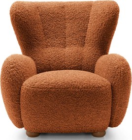 Czerwony włochaty fotel uszak boucle L5-A79