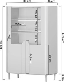Witryna Amilio 100 cm dwudrzwiowa na nóżkach - eukaliptus / dąb baltic dune / uchwyty dąb naturalny
