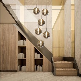 NETTLIFE Lampa wisząca G9, szare szkło, średnica 31 cm, 6 żarówek, kolor, kuchnia, salon, sypialnia, przedpokój