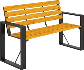 Outsunny Ławka ogrodowa 2-osobowa odporna na warunki atmosferyczne, drewniana ławka z lamelowym wzorem i podłokietnikami, siedzisko do 240 kg, Naturalne drewno | Aosom PL