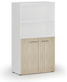 Szafa biurowa kombinowana PRIMO WHITE, drzwi na 2 poziomach, 800 x 420 x 1434 mm, biały/dąb naturalny