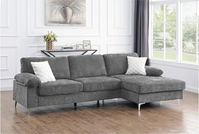 Sofa narożna "Jade" z tkaniny szenilowej - 3-osobowa - Jasnoszary