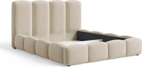 BESILIO Łóżko chmurka z pojemnikiem i stelażem 140x200 Puffy - welurowe łóżko tapicerowane - Beżowy